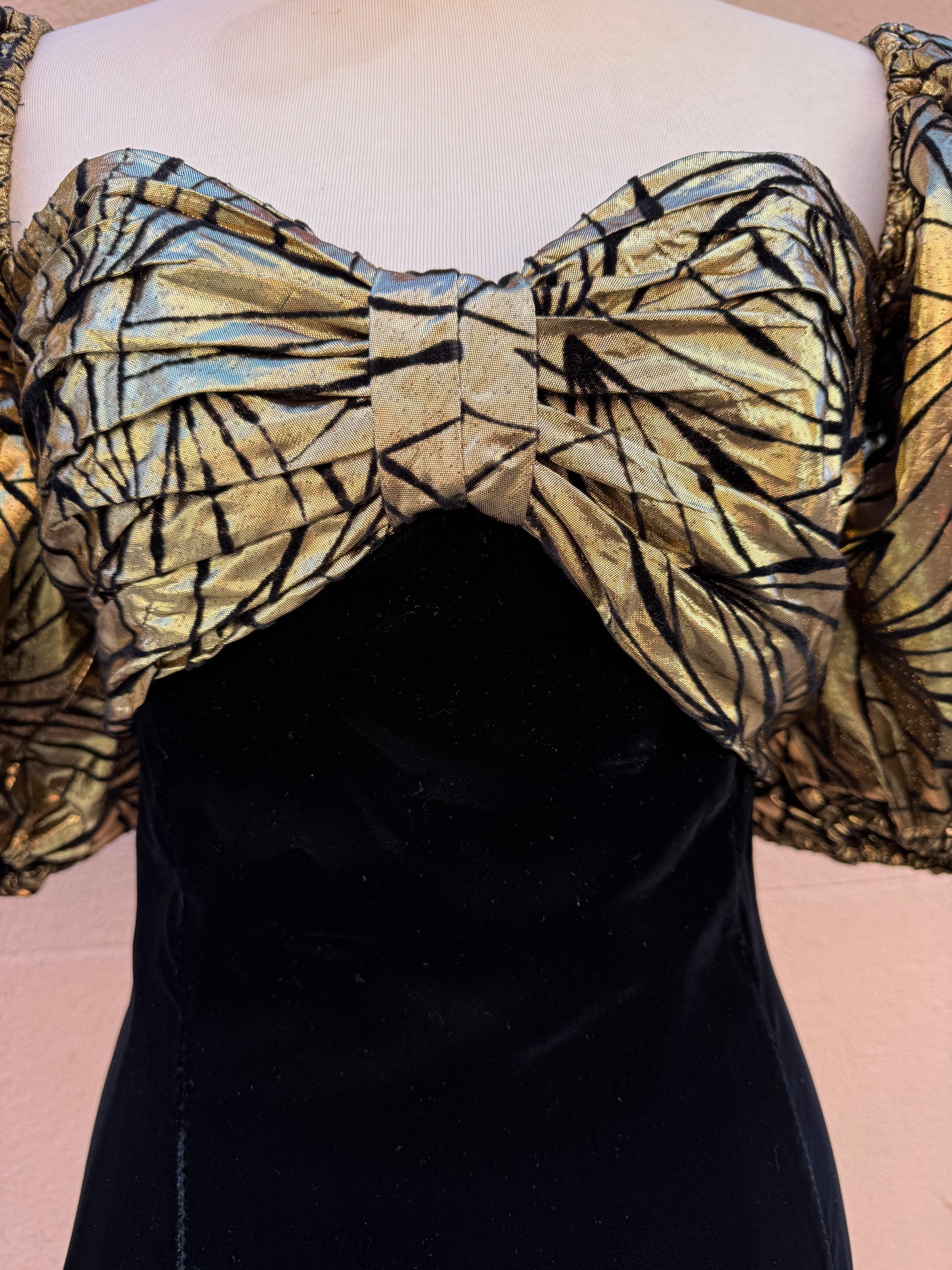 80s Victor Costa Gold Puff Sleeve Gown