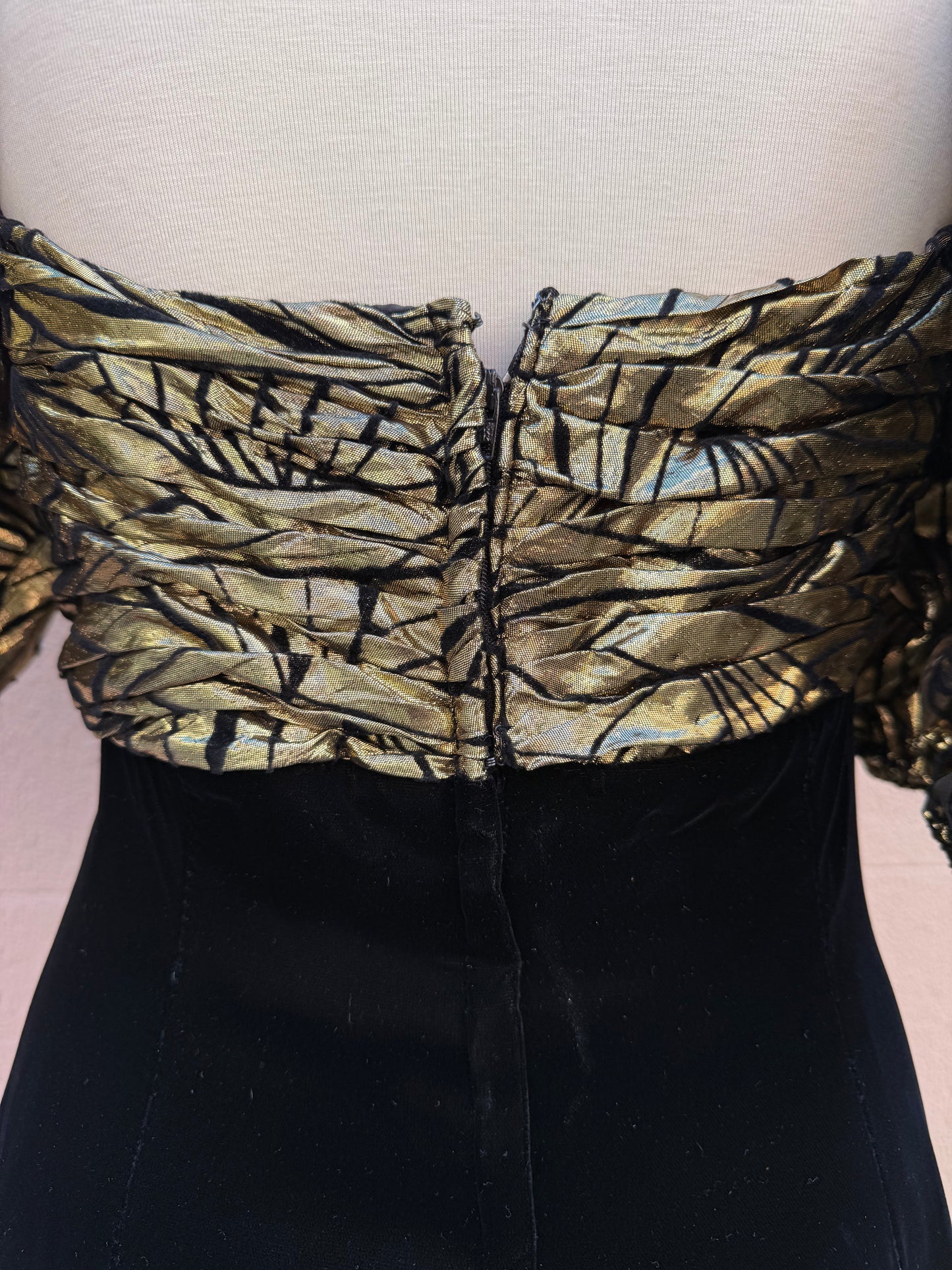 80s Victor Costa Gold Puff Sleeve Gown