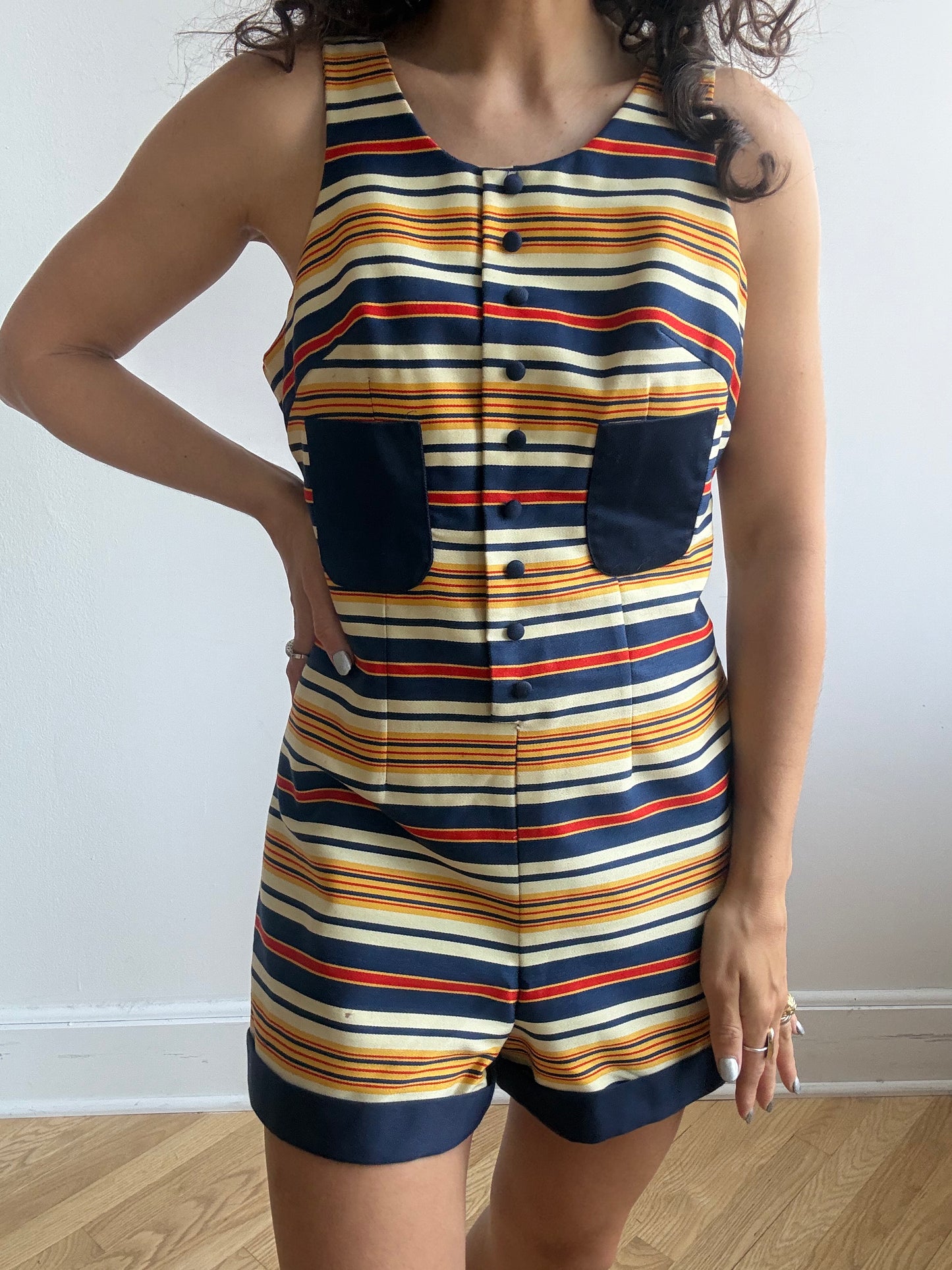 60s Ladybug Striped Romper