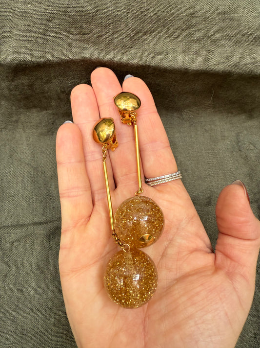 1960s Gold Confetti Lucite Drop Earrings