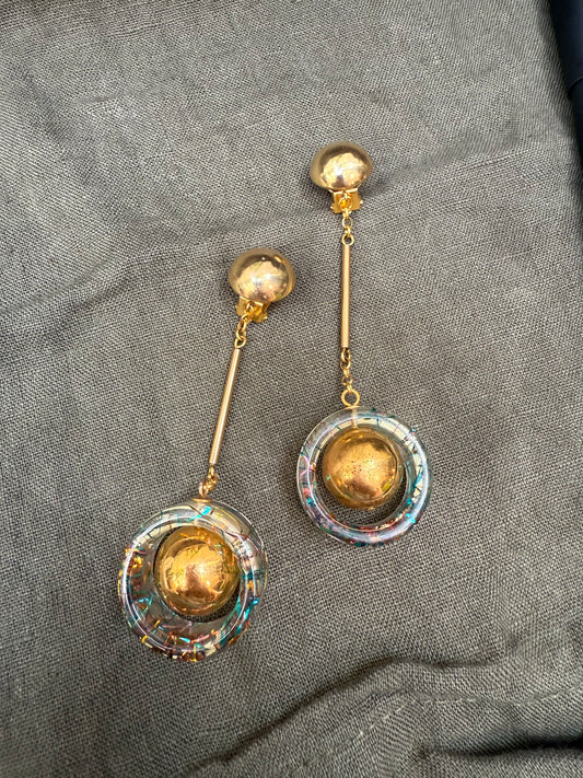 1960s Lucite Rainbow Confetti Clip-On Earrings
