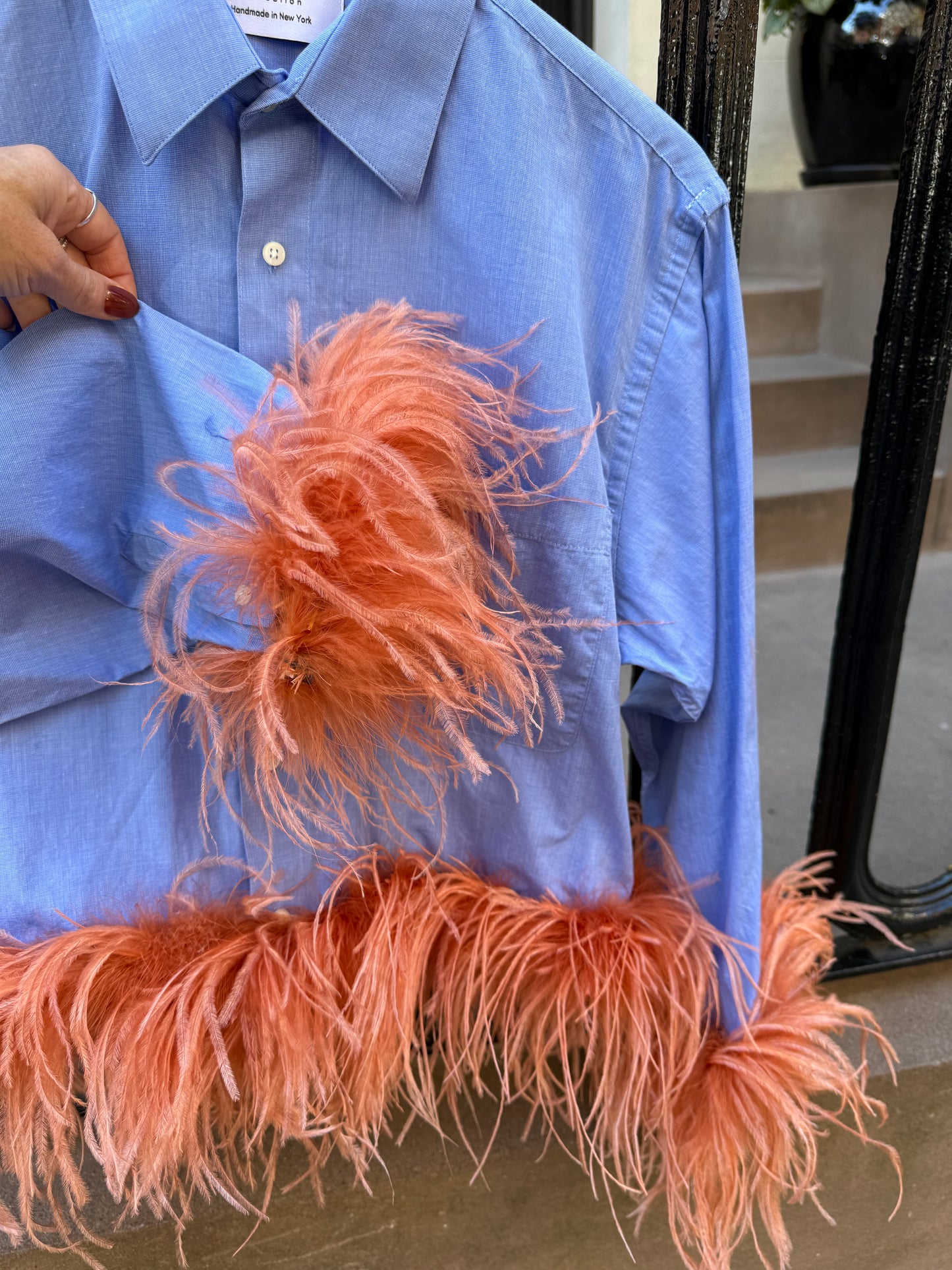 Colette Feather Shirt - Blue & Coral