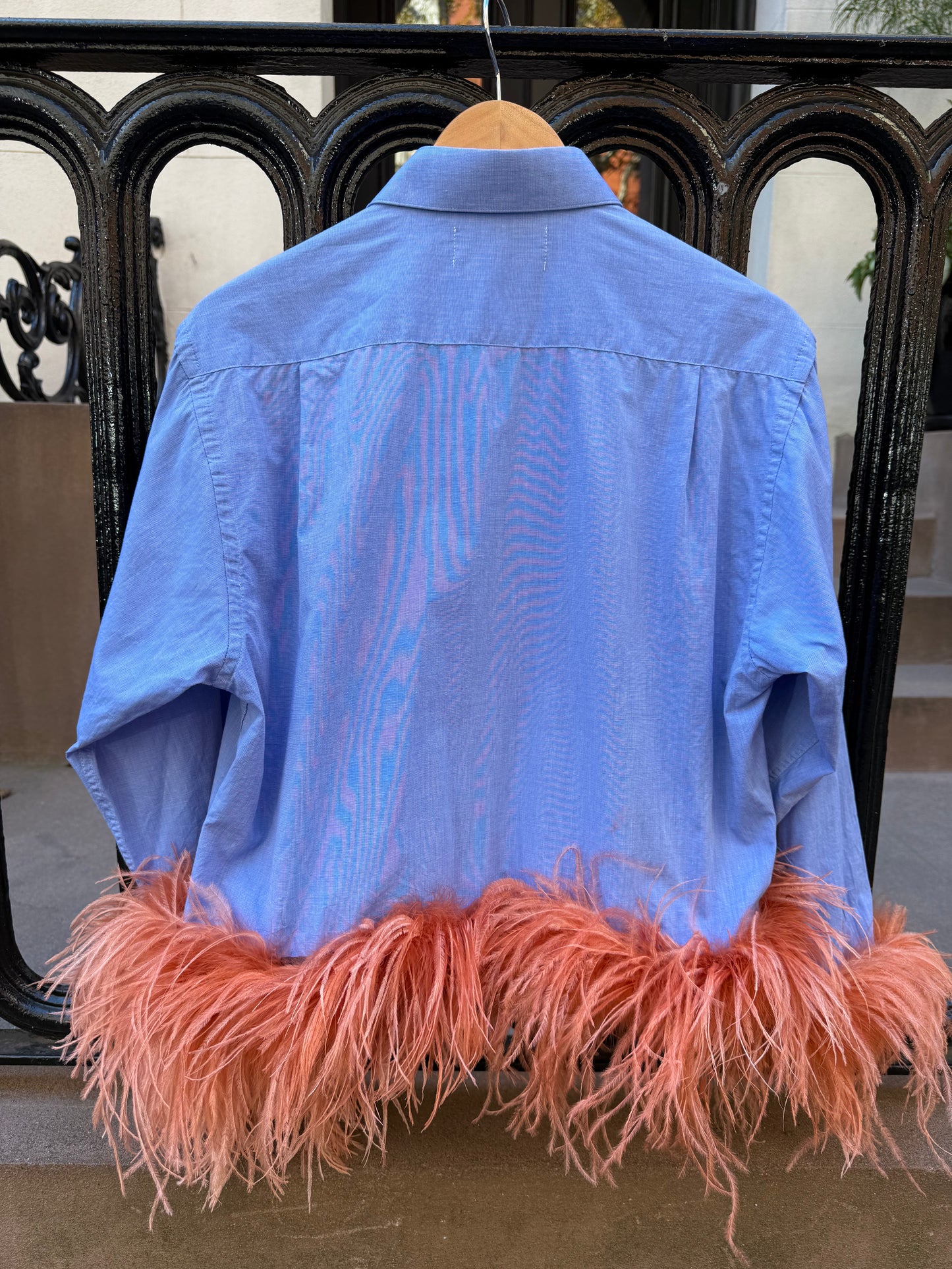 Colette Feather Shirt - Blue & Coral