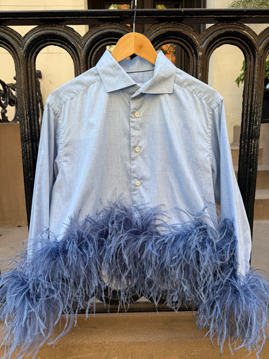 Colette Feather Shirt - Pale Blue & Denim