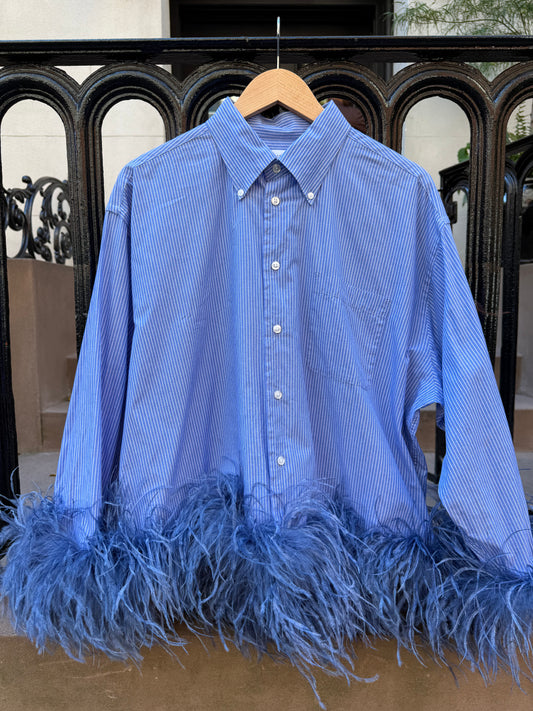 Colette Feather Shirt - Blue Pinstripe & Denim