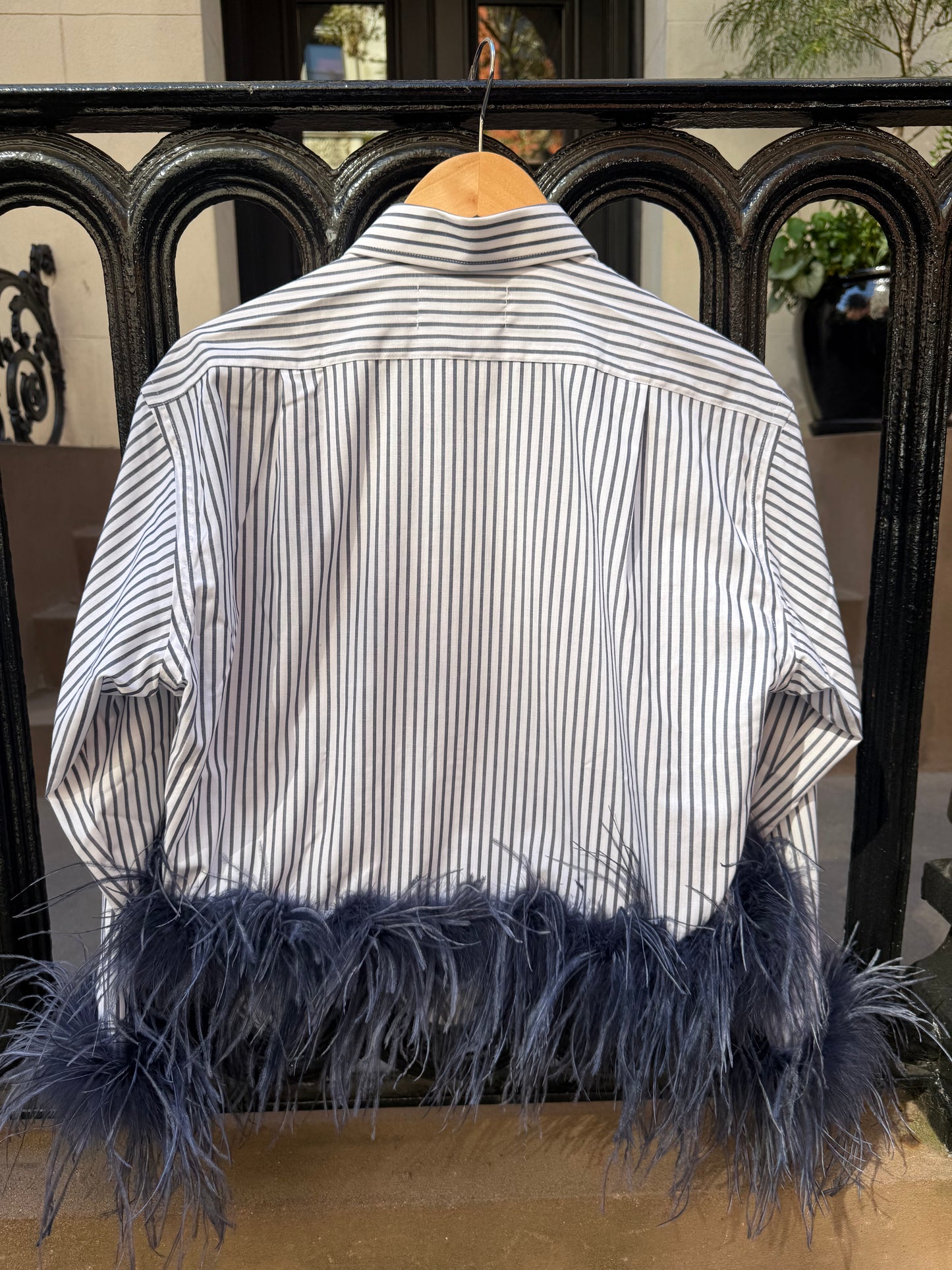 The Colette Feather Shirt - Pinstripe & Navy