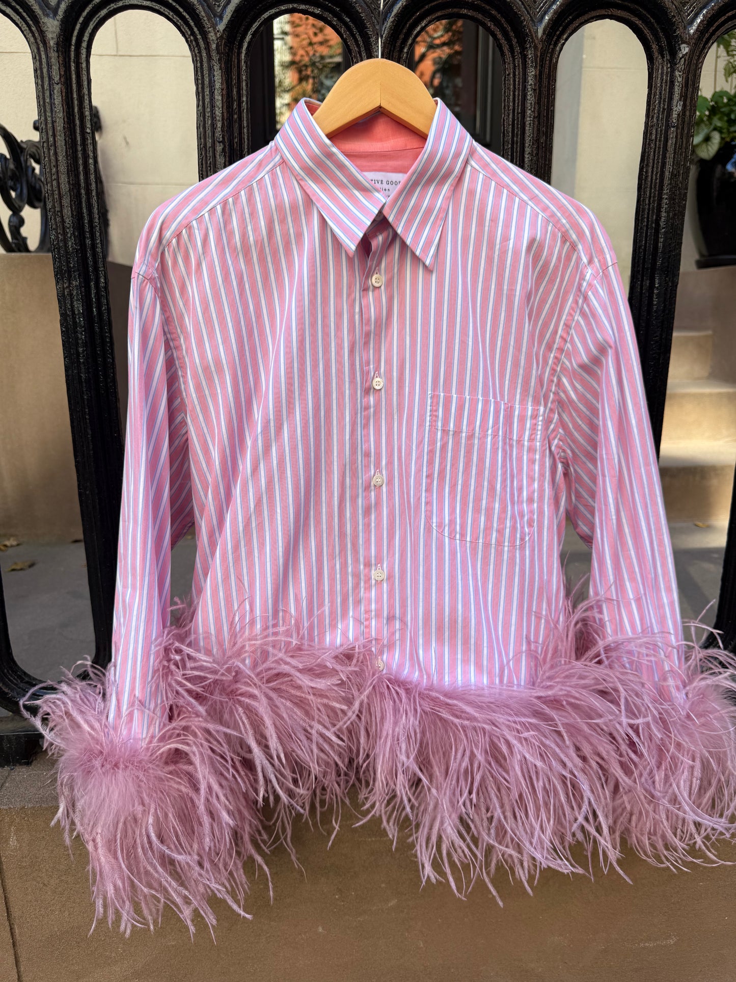 The Colette Feather Shirt - Pink, Blue Stripe & Dusty Rose