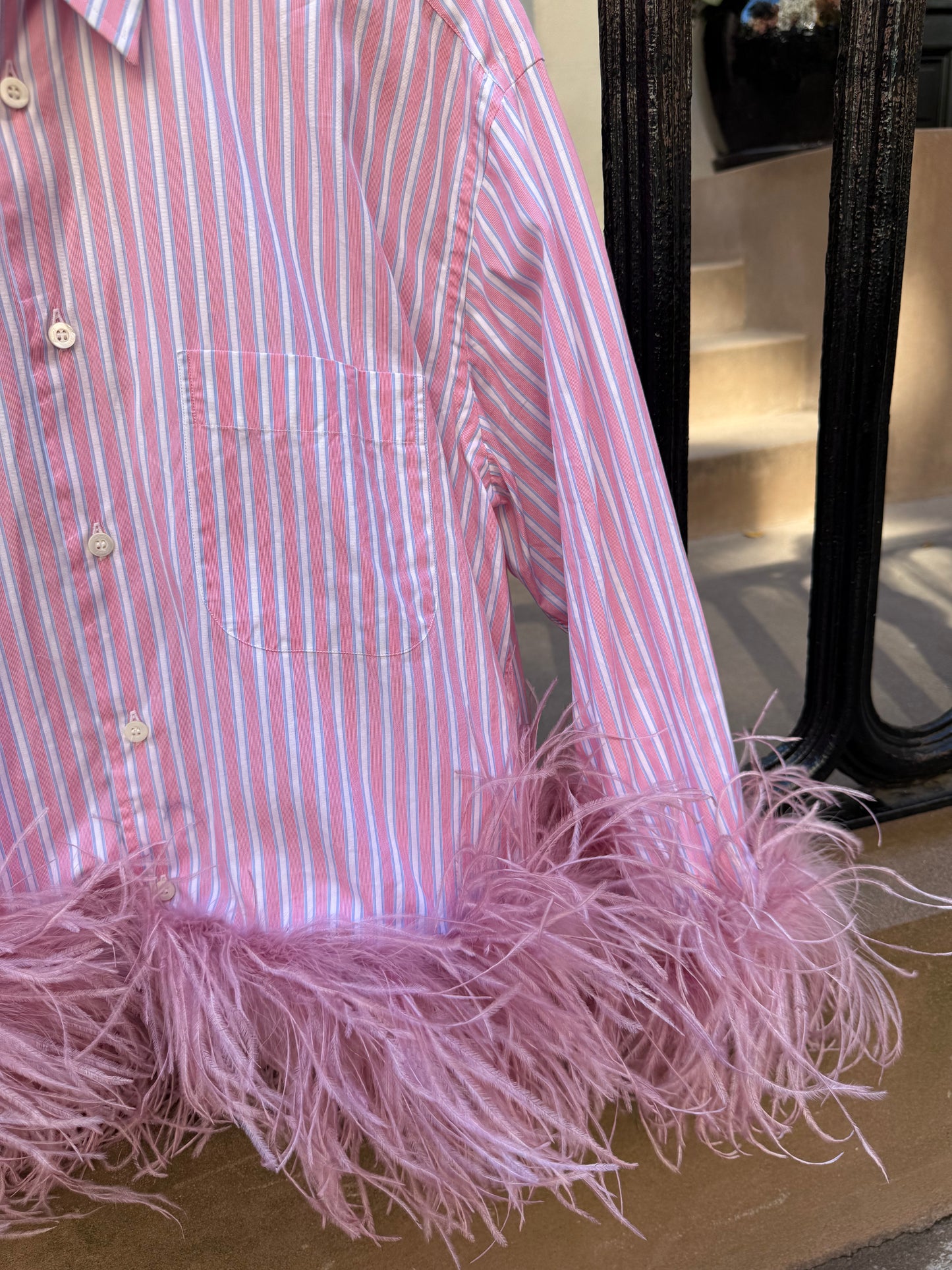 The Colette Feather Shirt - Pink, Blue Stripe & Dusty Rose