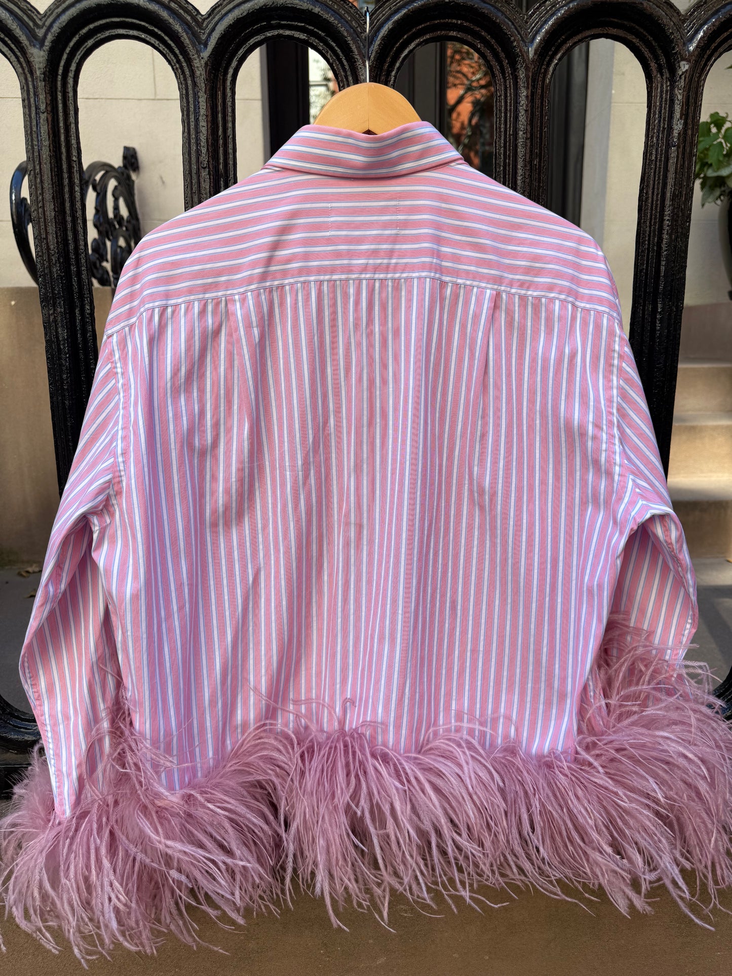The Colette Feather Shirt - Pink, Blue Stripe & Dusty Rose