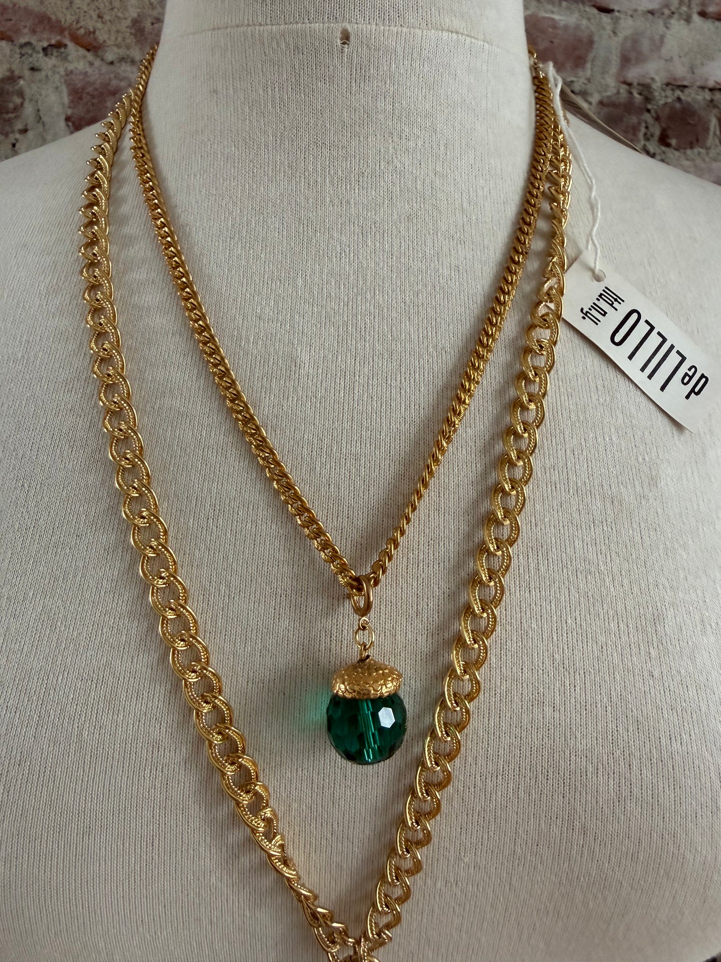 1970s William de Lillo Green Crystal Pendant Necklace