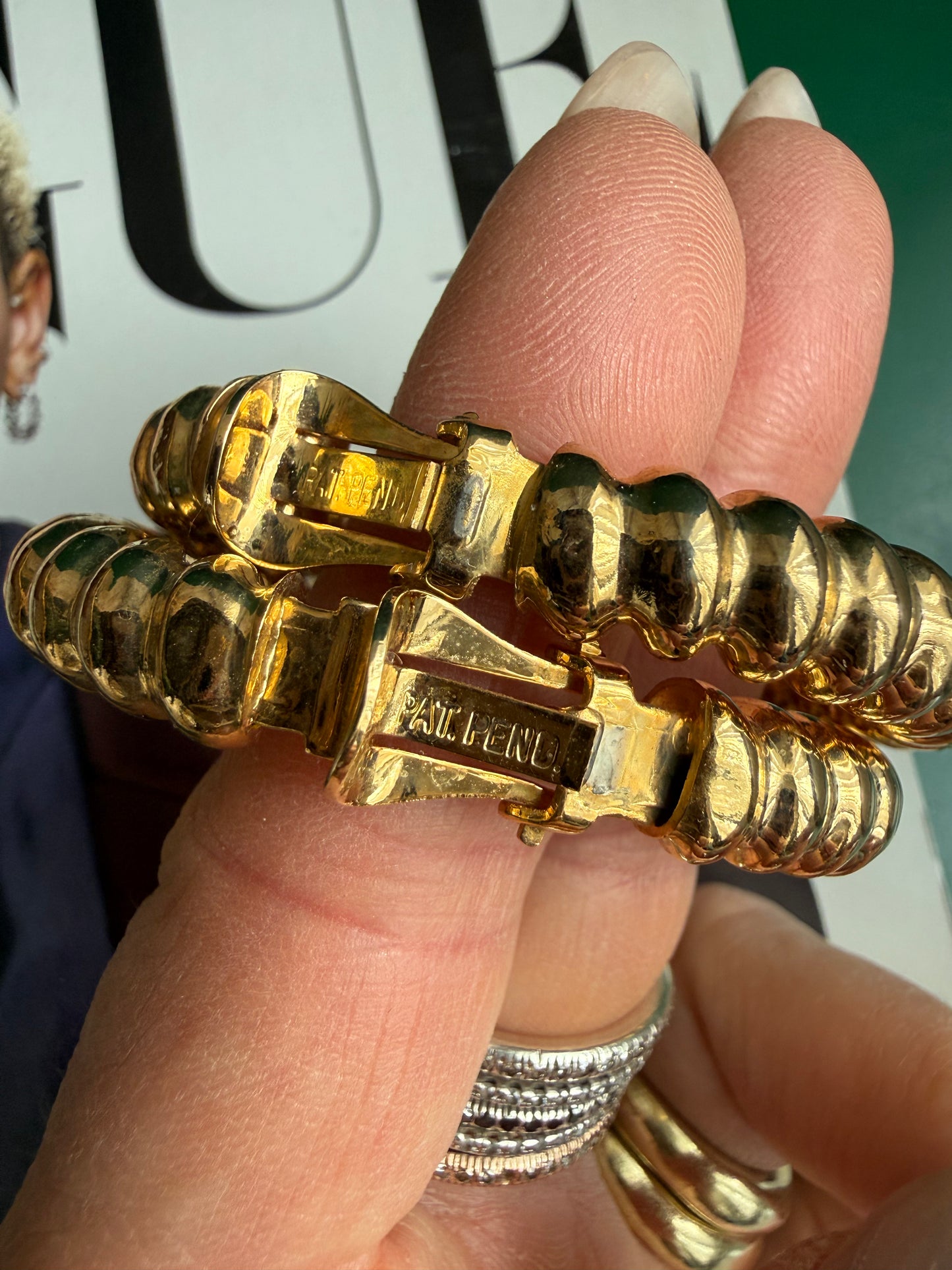 1970s William de Lillo Gold Tone Textured Hoops