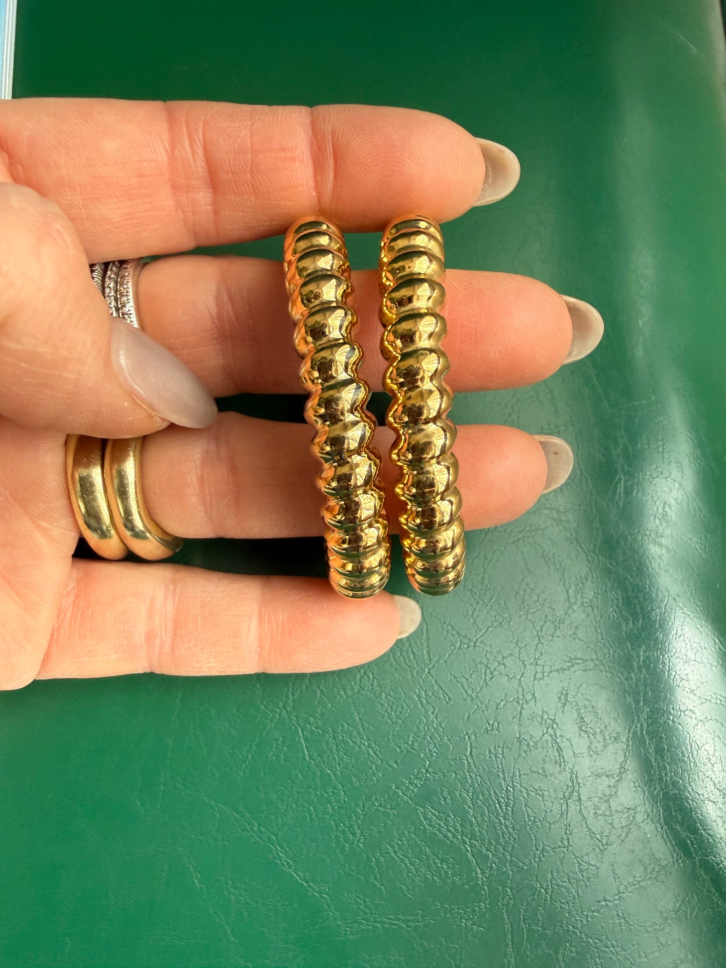 1970s William de Lillo Gold Tone Textured Hoops