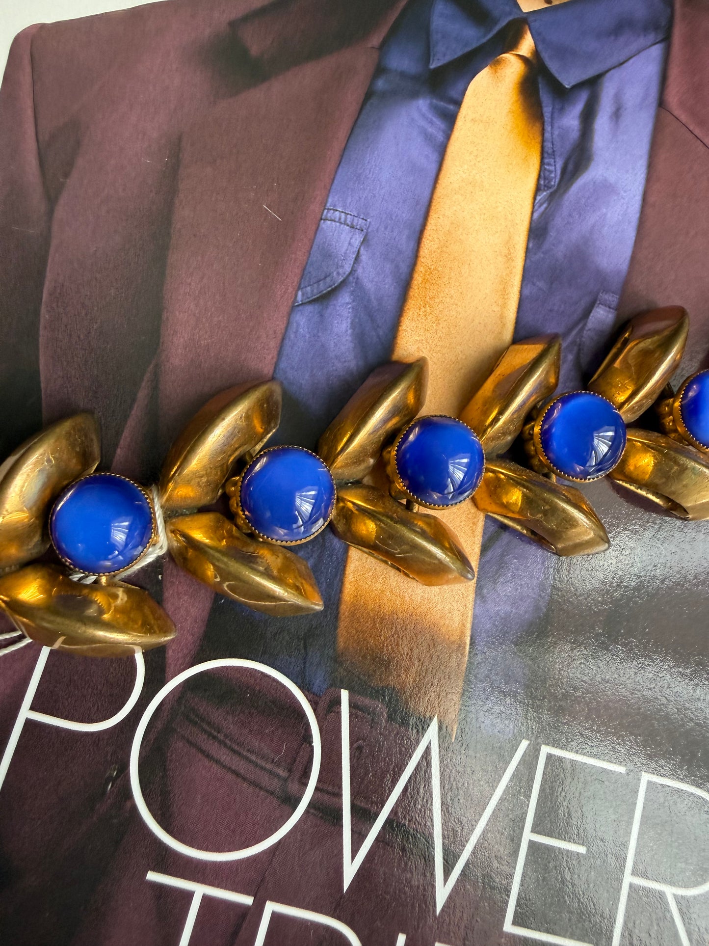1930s brass & blue cabochon bracelet