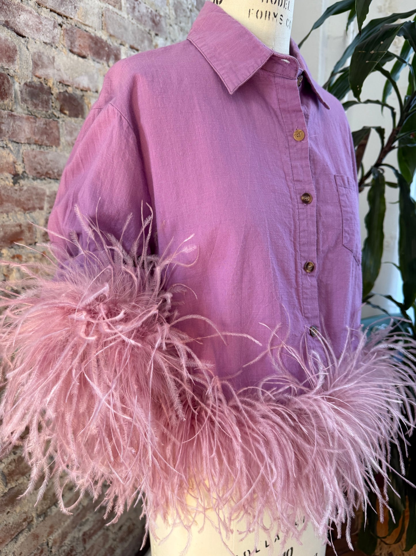 The Colette Feather Shirt - Purple & Blush