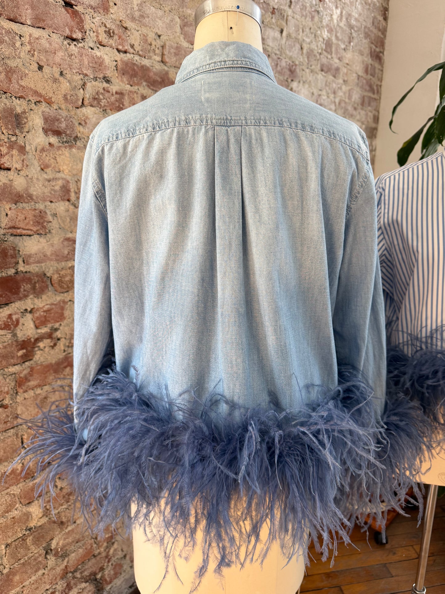 The Colette Denim Shirt w denim feathers