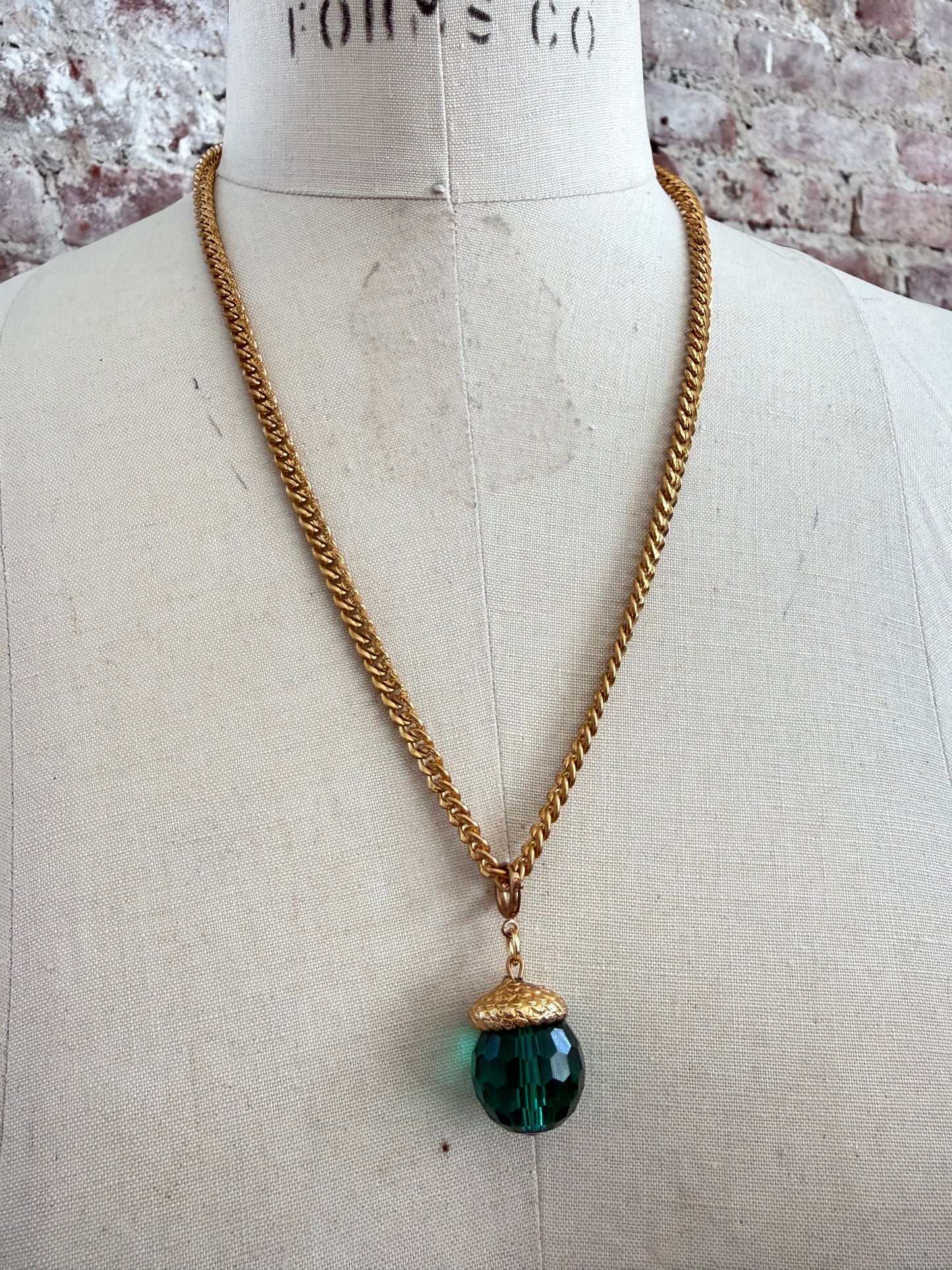 1970s William de Lillo Green Crystal Pendant Necklace