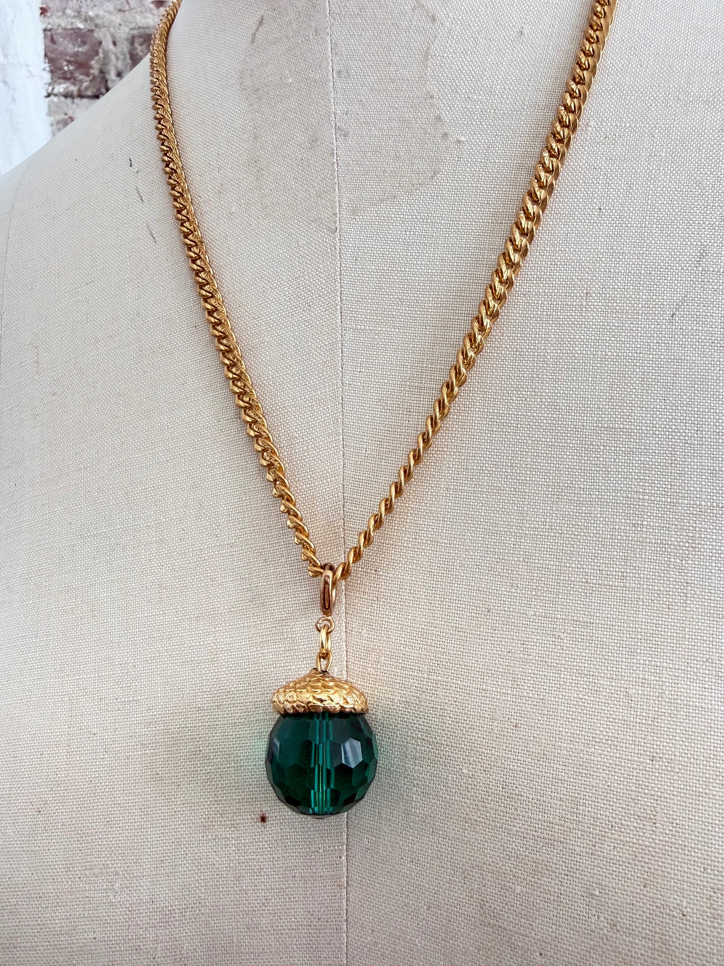 1970s William de Lillo Green Crystal Pendant Necklace
