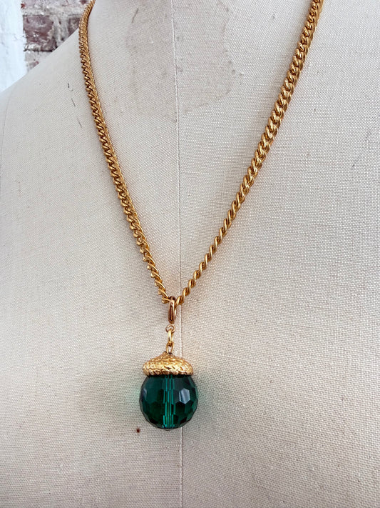 1970s William de Lillo Green Crystal Pendant Necklace