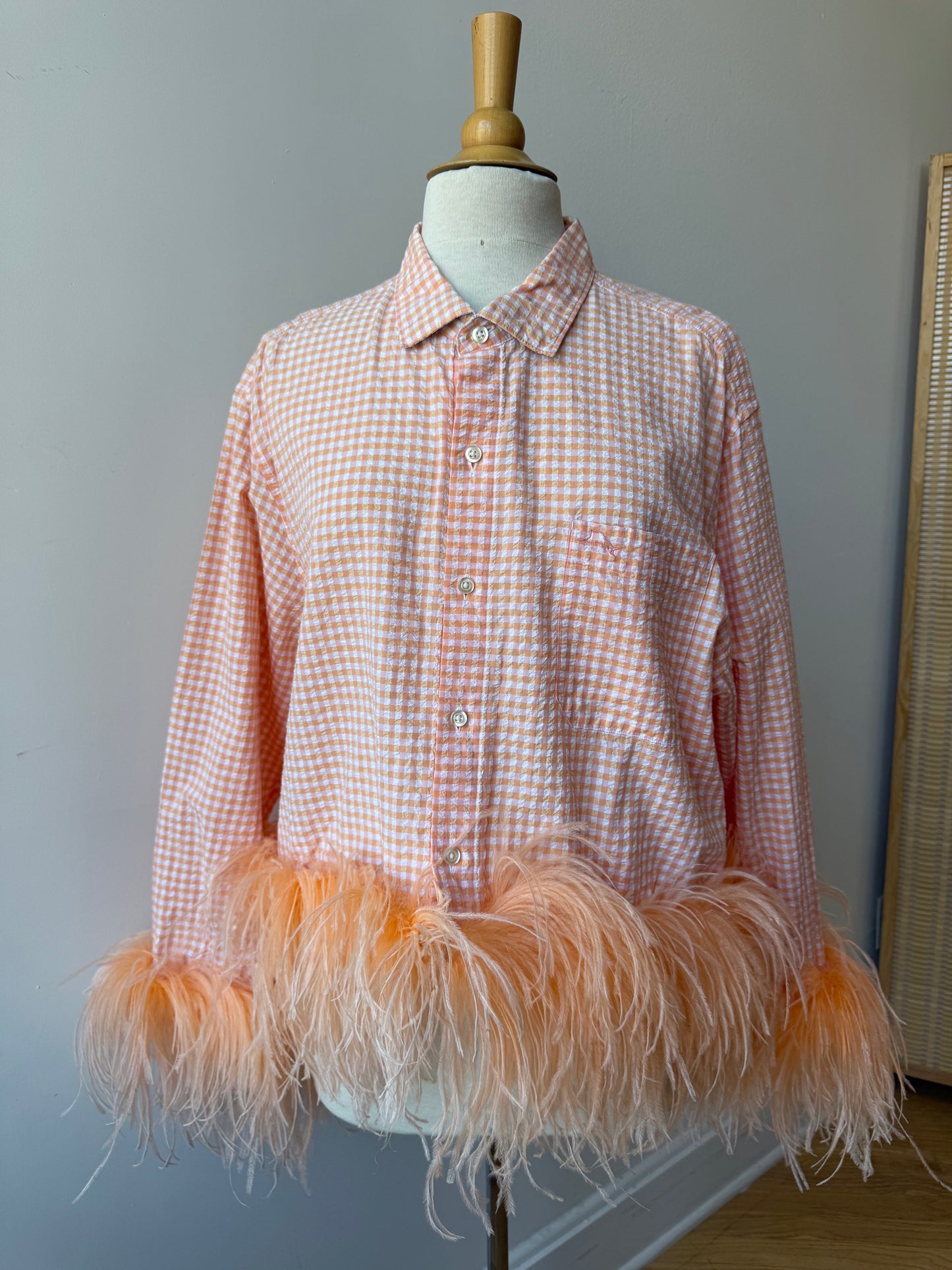 The Colette Feather Shirt - orange pink plaid & creamsicle
