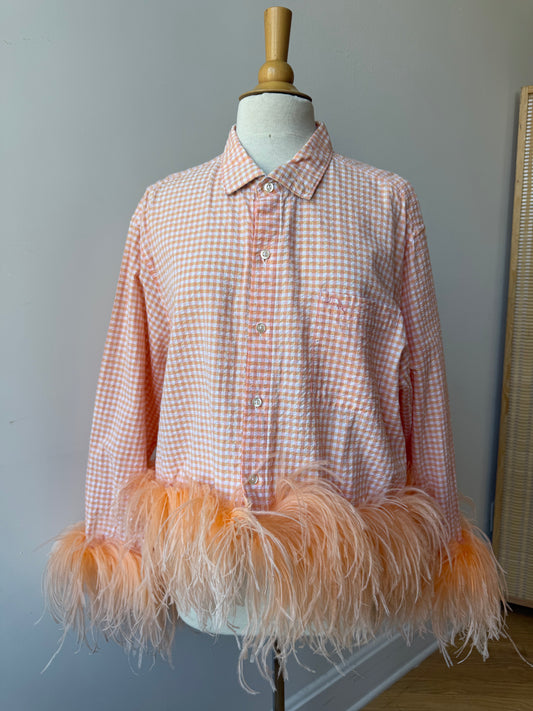 The Colette Feather Shirt - orange pink plaid & creamsicle