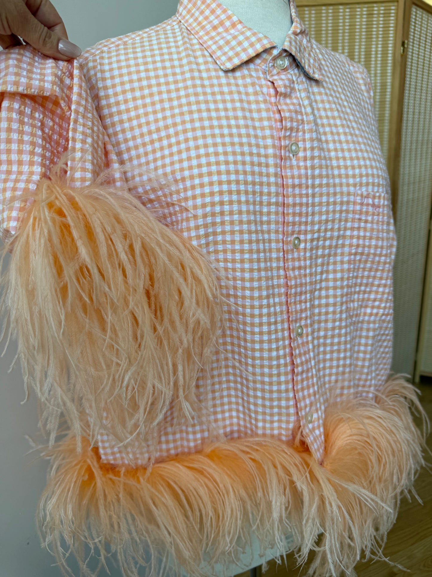 The Colette Feather Shirt - orange pink plaid & creamsicle