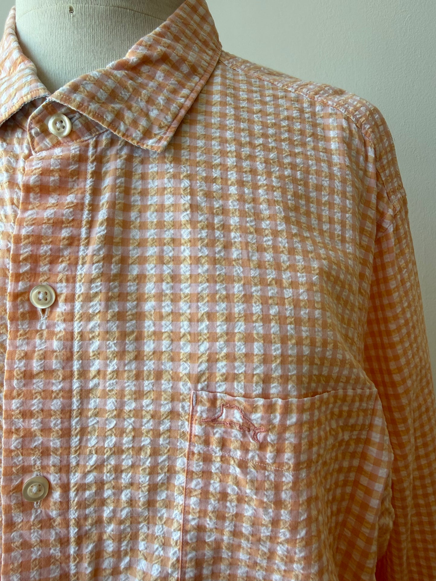 The Colette Feather Shirt - orange pink plaid & creamsicle