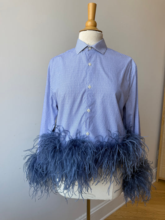 The Colette Feather Shirt - blue pinstripe microdot & denim
