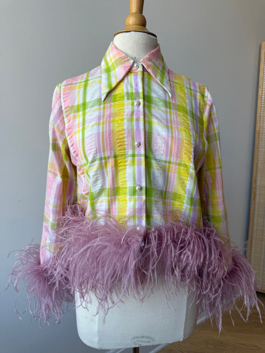 The Colette Feather Shirt - Pastel Stripe & Dusty Rose