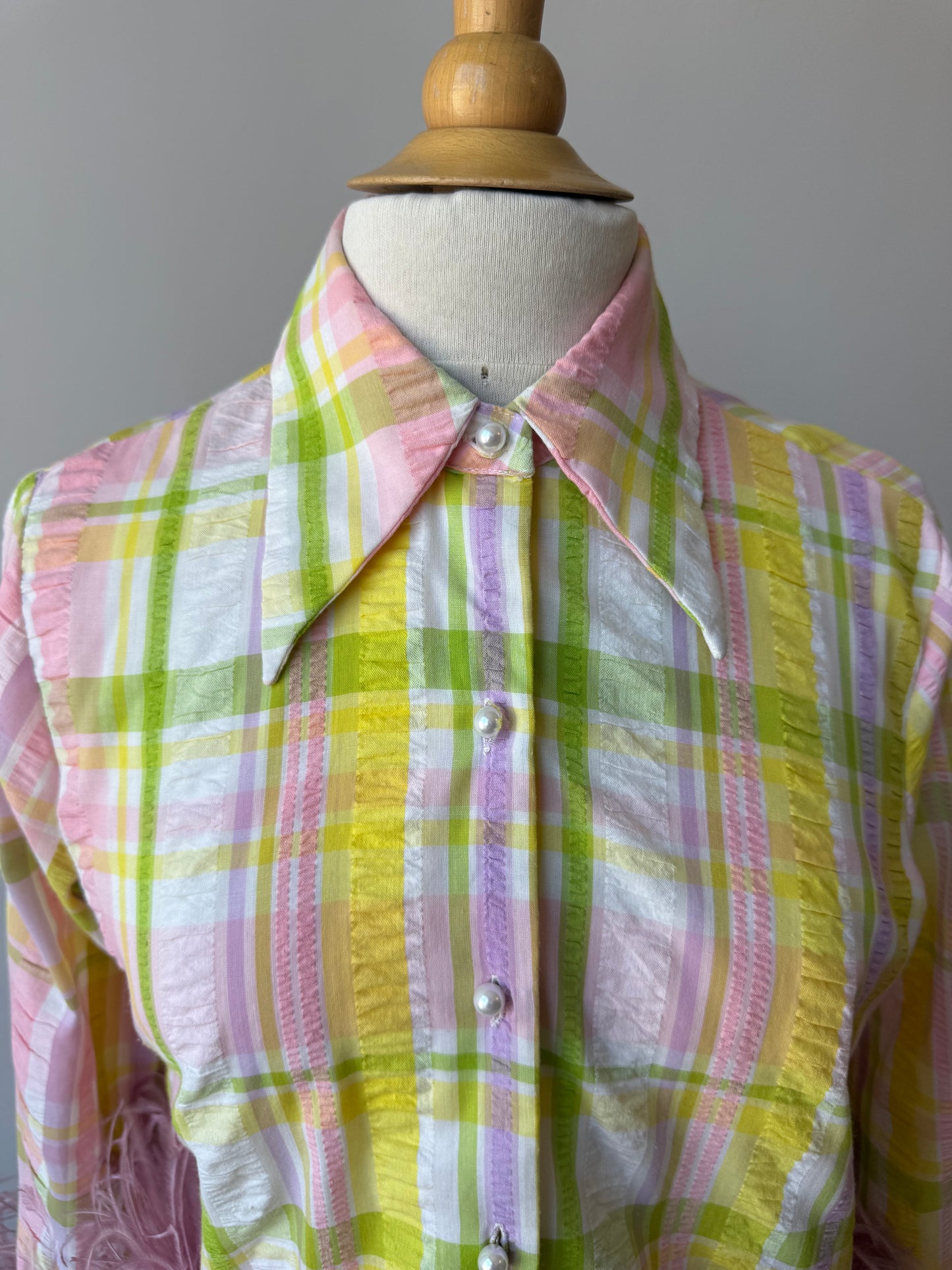 The Colette Feather Shirt - Pastel Stripe & Dusty Rose