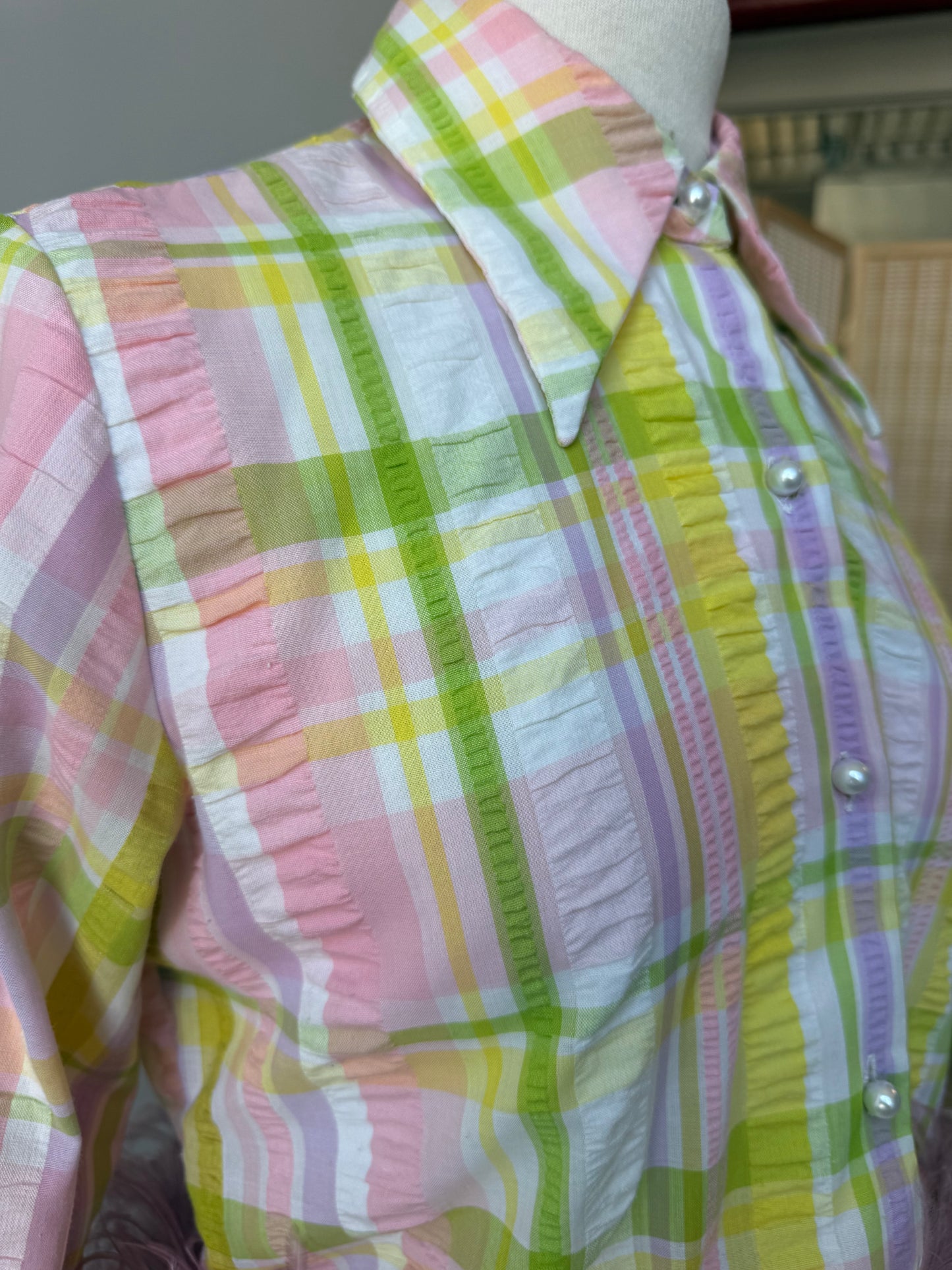 The Colette Feather Shirt - Pastel Stripe & Dusty Rose