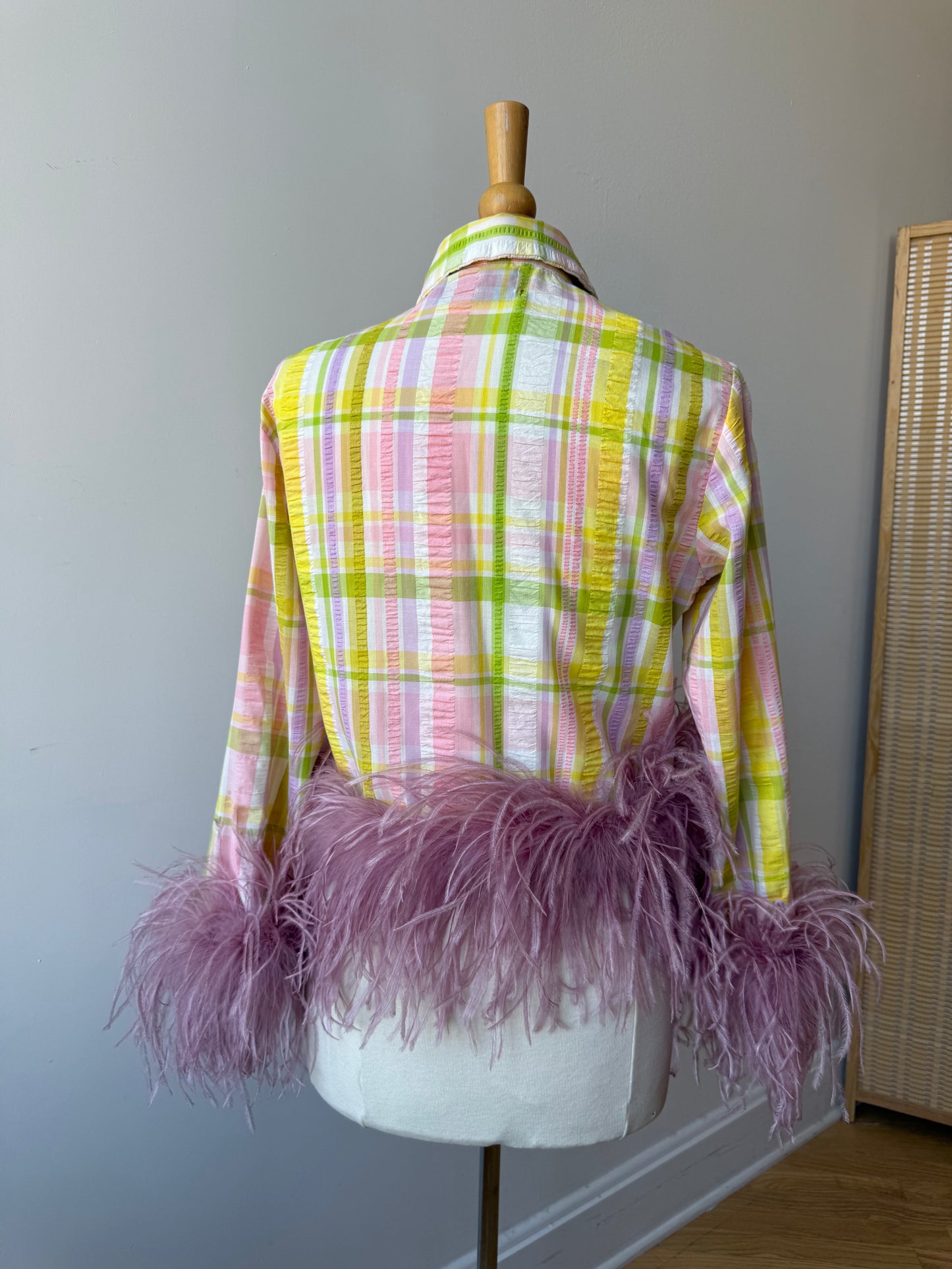 The Colette Feather Shirt - Pastel Stripe & Dusty Rose