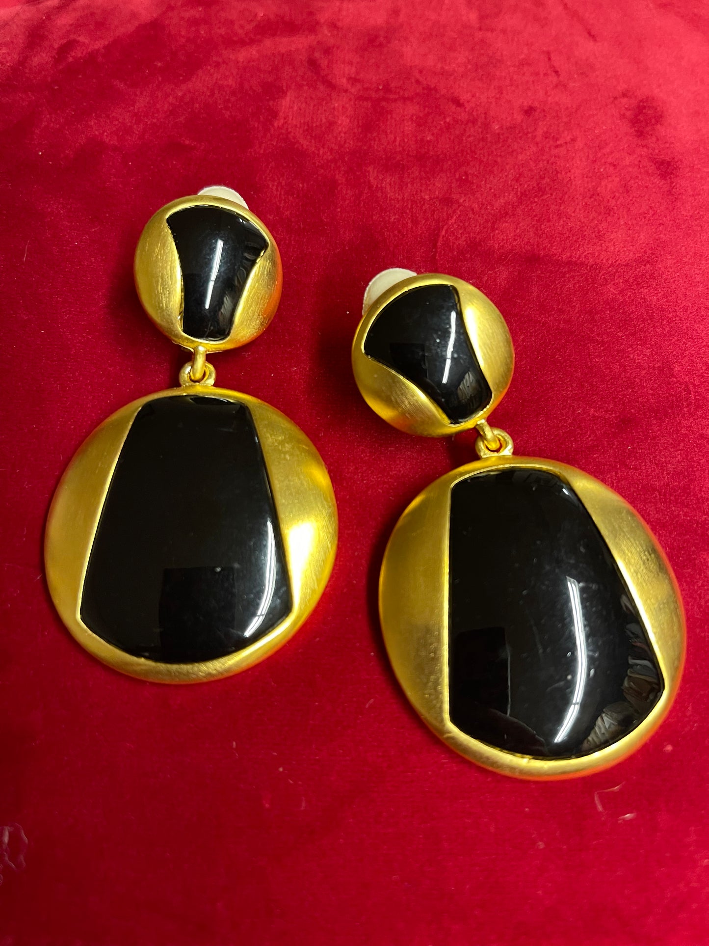 80s Deadstock Essex Paris Black & Gold Statement Earrings